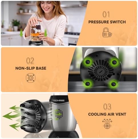 TechRise 600W Personal Blender, Smoothie Blender with 2 x 17oz Portable Cups with Sip Lids, Stainless Steel Blade, for Smoothies Shakes Ice Crushing, Baby Food, Dishwasher Safe Portable Small Blenders - Image 3