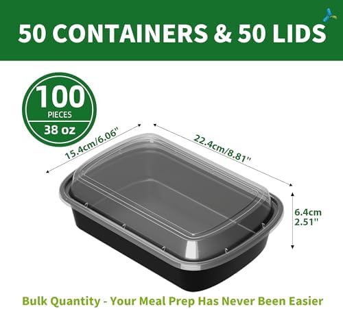 38oz Meal Prep Containers, 50 Pack Disposable Food Storage Boxes with Lids