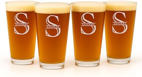 Personalized Glass Set of 4 - Custom Engraved Drinking Pint Glasses - Great Gifts for Men, Women, Family - For Valentine's, Anniversary, Housewarming, Christmas (Pint [x4])