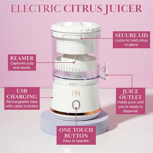 Paris Hilton Electric Citrus Juicer, Mini Portable Cordless Juicer with USB Rechargeable Base, One-Touch Button, Compact Lemon, Lime and Orange Juicer, White - Image 4