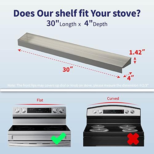 Stove Top Magnetic Shelf for Kitchen Organization, 30" Magnetic Spice Rack Over the Stove, 4" Deep Spice Organizer With Border All Around, Brushed Stainless, Silver