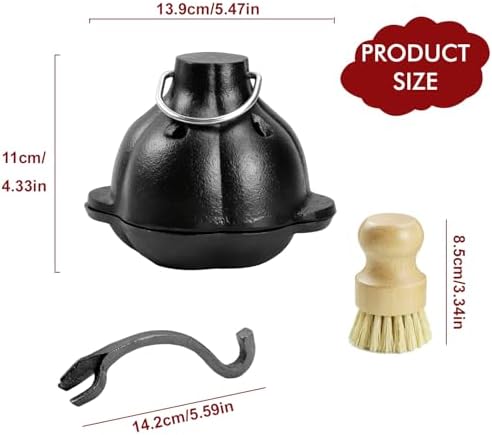 Cast Iron Garlic Roaster with Ring Handle and Cleaning Brush, Food Grade Garlic Baker for Oven and Outdoor Grill, Heavy Duty Roasting Pot for Gourmet Cooking and BBQ Enthusiasts