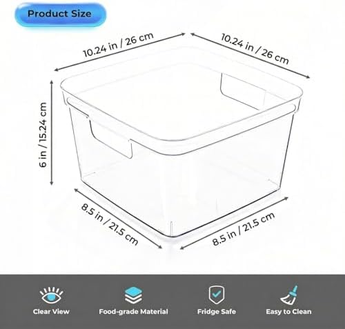 4-Pack 10x10x6 Clear Plastic Cube Storage Bins with Handles