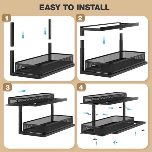 2-Pack 21.3 IN Depth Under Sink Organizer With Next-Gen Ball-Bearing Slides,Sophisticated Mesh 2-Tier Pull Out Shelf for Kitchen & Bathroom,Fits Small Items-Black