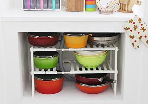 Under Sink Organizer 2-Tier Expandable Shelf Kitchen Bathroom Cabinet Multi-purose Storage Standing Rack, White