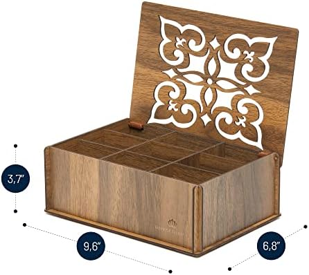 Premium Wood Tea Storage Box Organizer, 9 Compartments Walnut