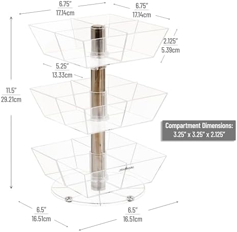 Tea Bag Carousel, 3 Tier Clear Acrylic Organizer with 12 Compartments, 360° Rotating Tea Station for Countertop Storage