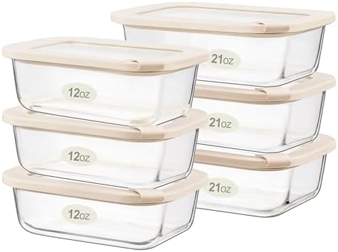 Glass Food Storage Containers with Glass Lids, Microwave Safe Food Container Set, Aitight Meal Prep Container Set, LeakProof, 100% Plastic Free, 6 Pack