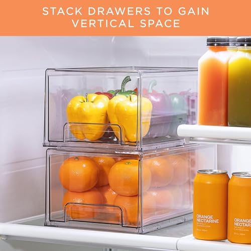 Clear Storage Drawers for Refrigerator (Wide + Narrow Deep, 6 Pack)