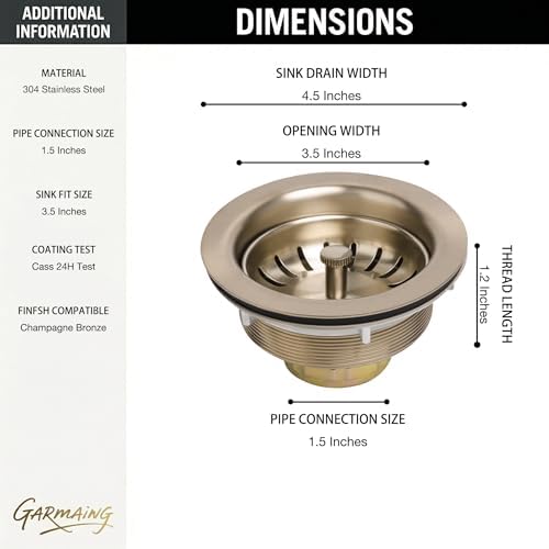 Champagne Bronze Kitchen Sink Drain,Fit 3.5 inch Standard Sink