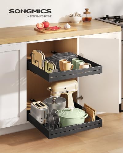 2 Pack Expandable Pull Out Cabinet Organizer 21"Deep 3 Rail Slide