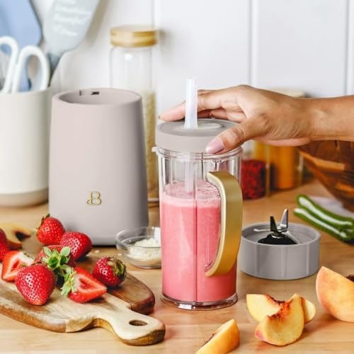 Personal Blender 12-Piece Set, 240W Motor, Emulsifying Stainless Steel Blade System, 16oz Travel Cup with Straw, BPA-Free Dishwasher Safe Jars (Porcini Taupe) - Image 4