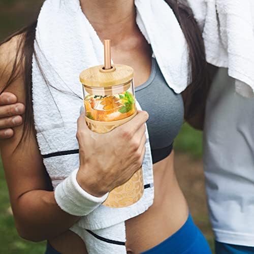 20 oz Glass Tumbler with Lids and Straws, Reusable Iced Coffee Cups