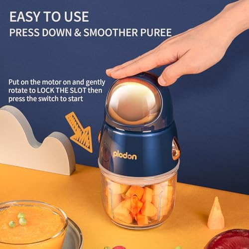 Baby Food Maker Mini Cute and Small Food Processor Puree Blender Grinder Chopper 300ml Cup Glass Bowl with 8 Blade Electric (Spaceman-Blue)