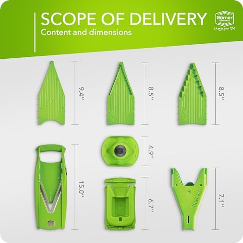 Börner Mandoline Slicer V5 (Professional Set) • Adjustable Vegetable Slicer (7-piece) • 10 Cutting Styles • Kitchen Slicer incl. Docking Station • Stainless Steel V-Blade • Color: Green - Image 6