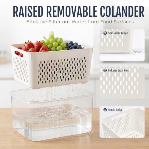 Fruit Storage Containers for Fridge: 3 PCS with Removable Colander, Handle