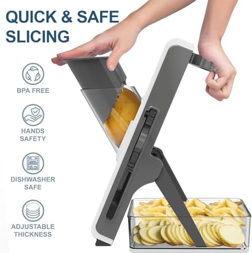 Mandoline Slicer Safe Multifunctional Dicer Adjustable Commercial Slicer Machine Stainless Steel Chopper (White Deep Grey) - Image 2