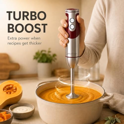 MEGAWISE 5-in-1 Immersion Hand Blender, 400W, Variable Speed, Red - Image 5