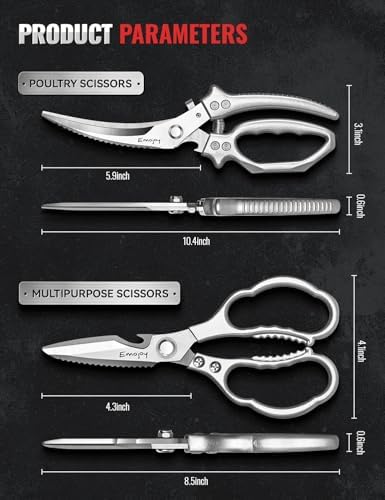2-Piece Kitchen Scissors Set with Poultry Shears, Japanese Stainless Steel Kitchen Shear, All Purpose Scissor for Food, Chicken Bones, Dishwasher Safe