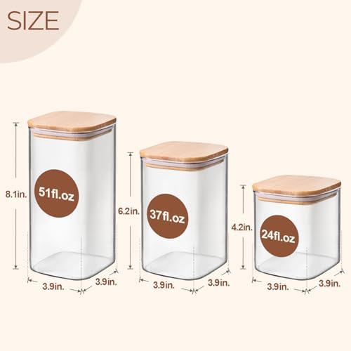 Glass Pantry Storage Containers (0.7Qt/1.2Qt/1.6Qt) Set of 6, Square
