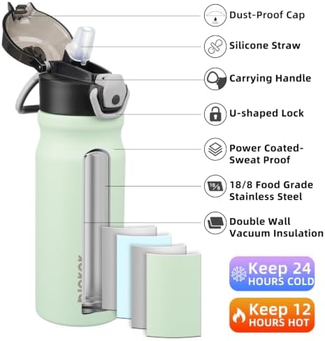 BJPKPK 18 oz Water Bottle with Straw & Handle, Insulated Stainless Flask - Image 2