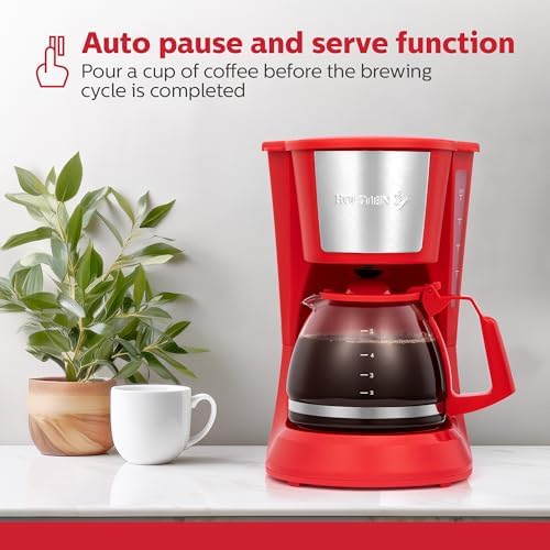 Holstein Housewares 5 Cup Drip Coffee Maker – Compact and User-Friendly with Auto Pause & Serve, Reusable Filter & Glass Carafe, Office & Dorm Use, Red - Image 4