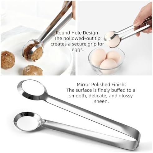 2-Piece Multifunctional Stainless Steel Boiled Egg Tongs with 1 Piece Egg Slicer – Kitchen Cooking Tools & Supplies - Image 2