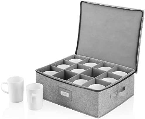 Cup and Mug Storage Box, Hard Shell, Stackable Storage Container with Lid