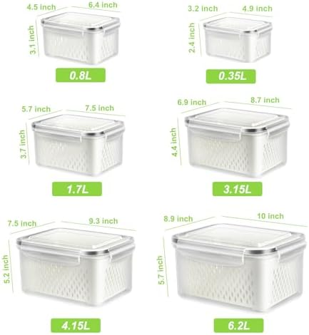 6 Pack Fruit Storage Containers for Fridge Produce Saver Veggie Container