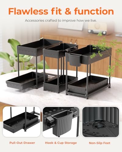 3-Pack 2-Tier Under Sink Organizers with Sliding Drawers