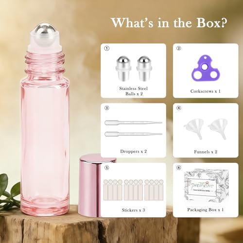 PrettyCare 12 Pack, 10 ml Essential Oil Roller Bottles with Stainless Steel Roller Ball - Refillable Leak-proof Empty Thick Pink Glass Roll on Bottles with Pink Caps for Travel, Perfume - Image 2