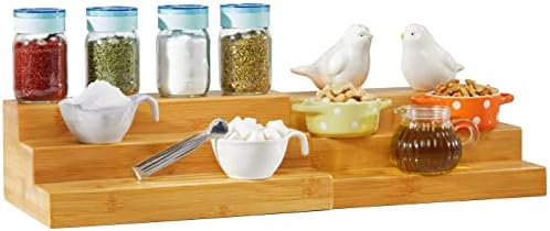 Bamboo Expandable Spice Rack Organizer, 3-Tier Adjustable Kitchen Cabinet