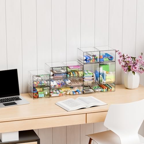 4 Pack Clear Stackable Storage Drawers,4.4'' Tall Acrylic Drawers