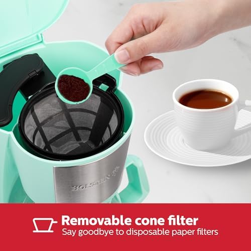 Holstein Housewares 5 Cup Drip Coffee Maker – Compact and User-Friendly with Auto Pause & Serve, Reusable Filter & Glass Carafe, Office & Dorm Use, Mint - Image 3