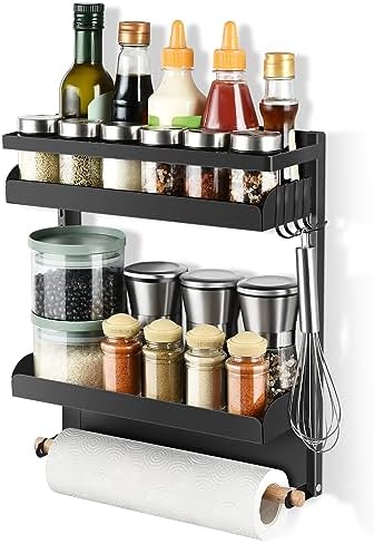 Magnetic Spice Rack for Refrigerator, 2-Tier, Black