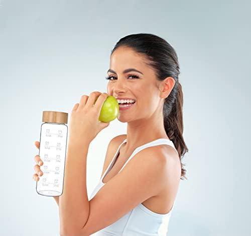 32 oz Glass Water Bottles, 1 L Drinking Bottle With Bamboo Lid