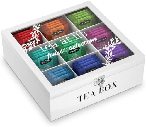 Tea Box Organizer,Wooden Tea Storage,Tea Bag Holder with Glass Lid