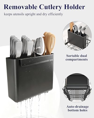 Expandable Dish Rack for Kitchen Counter, Medium, Black