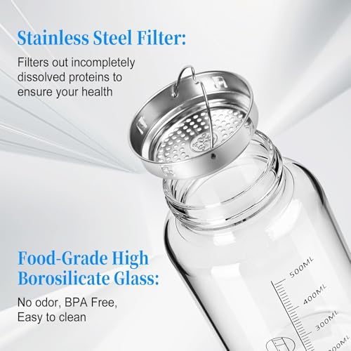 Glass Shaker Bottle for Fitness Protein Mixes 22oz