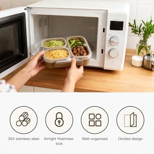 Adult Lunchbox, 304 Stainless Steel Lunchbox, Leak-proof 3-compartment Stainless Steel, Suitable for Office and Outdoor Use