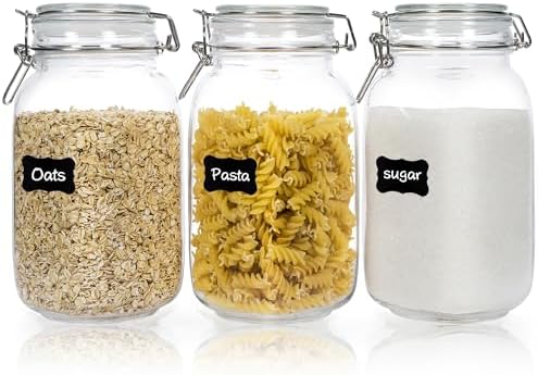 50oz Glass Food Storage Jars with Airtight Clamp Lids, 3 Pack