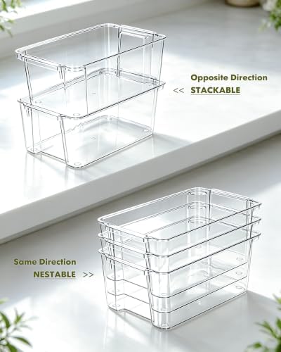 Stackable Clear Storage Bins for Refrigerator Pantry Fridge Organizer