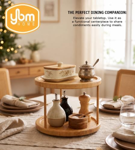 Bamboo Wooden Non-Skid Spinner for Kitchen, Pantry, Fridge, Cupboards, or Counter Organizing, Fully Rotating Organizer