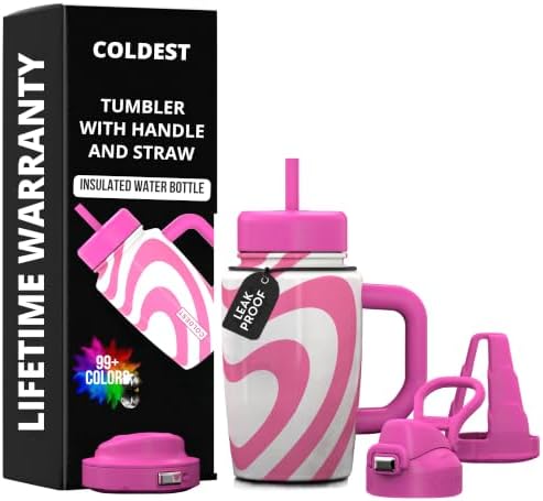 Coldest Tumbler with Handle & Coffee Lid - 100% Spill Proof Tumbler (3 Lids) - Stainless Steel Insulated Leakproof Tumblers for Women & Men - Cup Holder Friendly - 15 oz (Love Pop) by Coldest