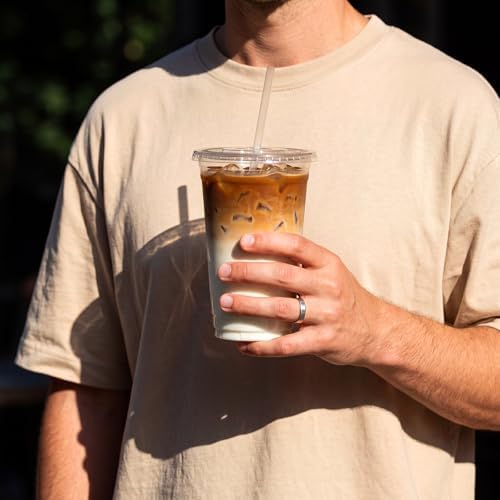 100 Sets - 12oz Clear Plastic Cups with Lids and Straws, Disposable Cups for Iced Coffee, Smoothie, Milkshake, Cold Drinks