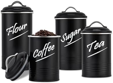 Kitchen Canisters Sets for Countertop-Set of 4, Black