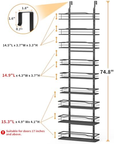 9-Tier Over The Door Pantry Organizer, Pantry Organization and Storage, Black Hanging Basket Wall Spice Rack Seasoning Shelves, Home & Kitchen Bedroom Bathroom House Essentials
