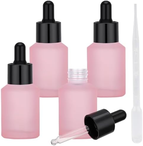 Segbeauty 4 Pack 1oz Dropper Bottle for Essential Oils, 30ml Frosted Glass Eye Dropper, Pink Droppers for Oil, Empty Travel Size Bottles with Transfer Tool, Small Hair Massage Oils Bottles for Liquids by Segbeauty