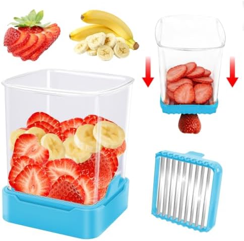 Strawberry Slicer Cup, Fruit Cutter – Quick-Slice, Meal Prep, Electric Blue by GENGCANG