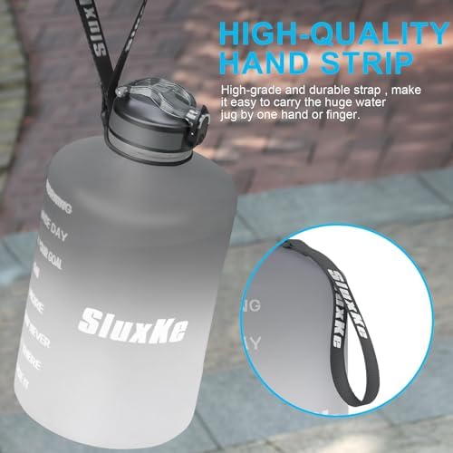 1 Gallon Water Bottle with Time Marker and Straw, BPA Free 128oz Leak Proof Motivational Large Water Bottle Jug with Handle, Pop Up Open Sports Big Bottle Jug with Comfortable Silicone Nozzle